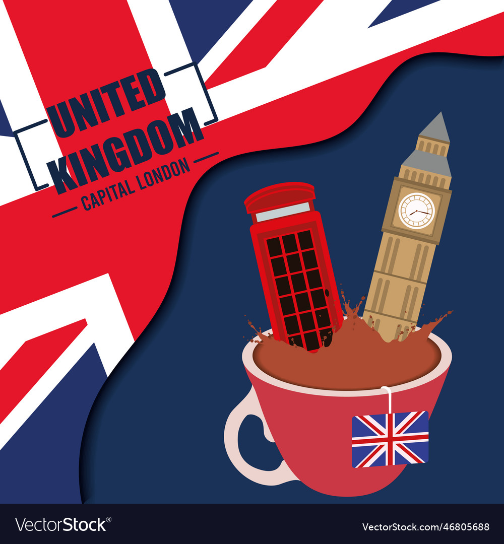 United kingdom travel postcard with tea cup