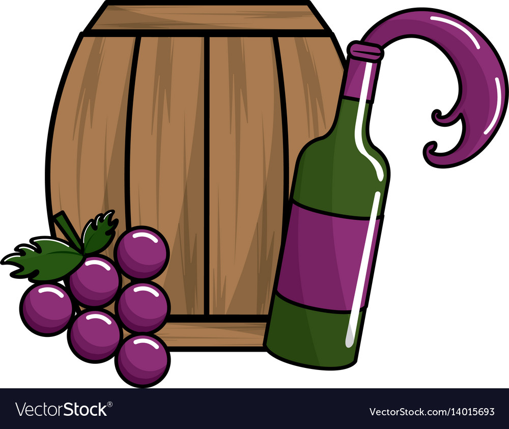 Barrel and bottle wine with grape fruit