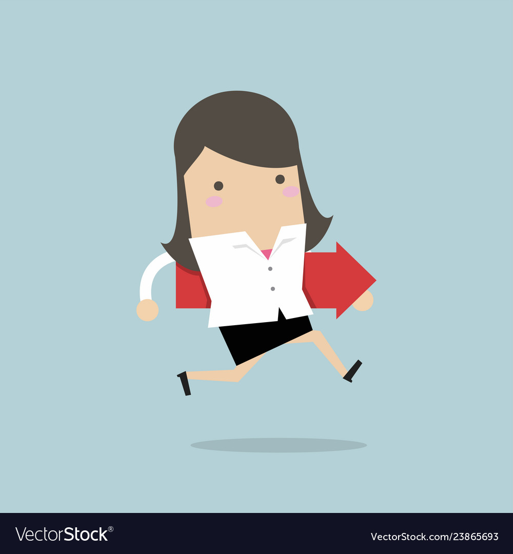 Businesswoman running and hold red arrow