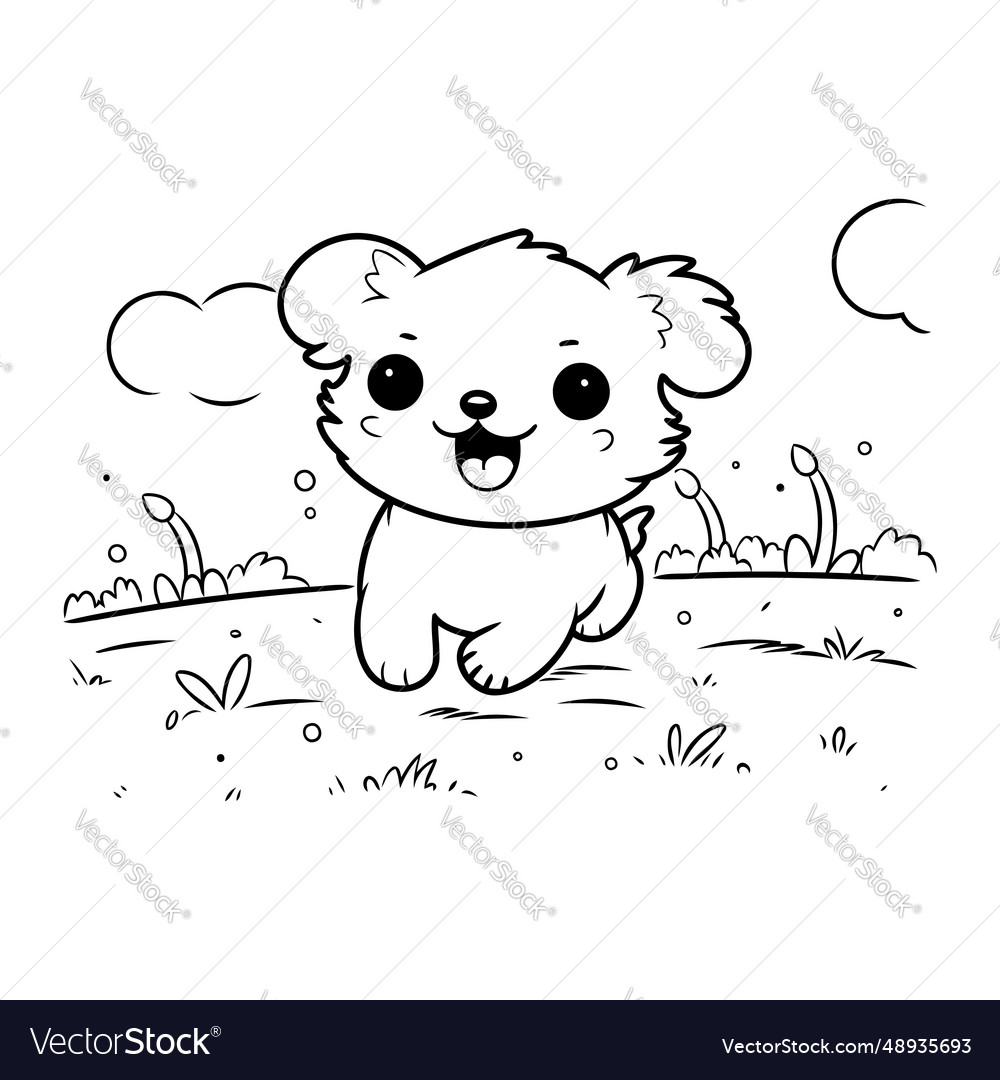 Cute koala running in the grass coloring book