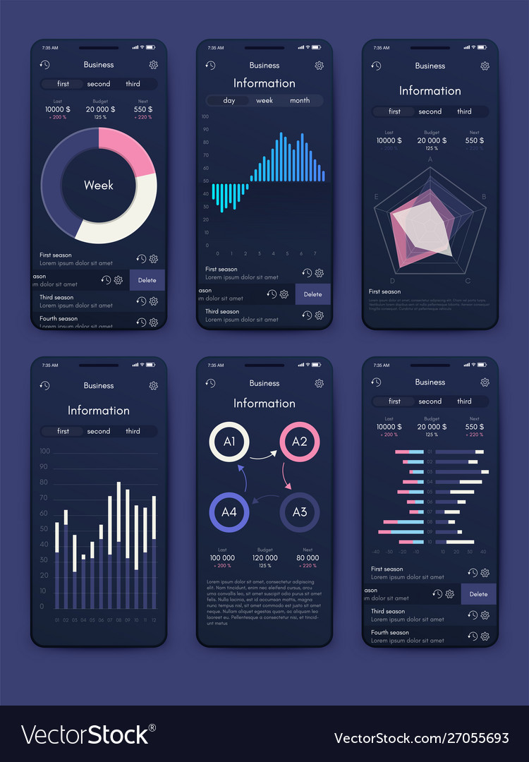 Different ui ux gui screens and flat web icons Vector Image