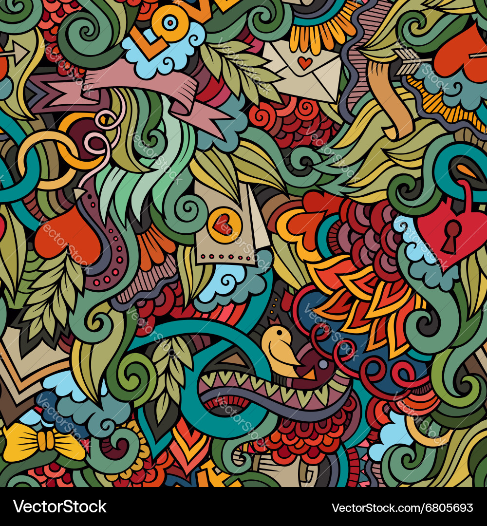 Doodles love seamless pattern Royalty Free Vector Image