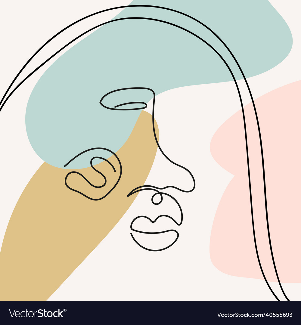 Face with abstract shapes in line art style