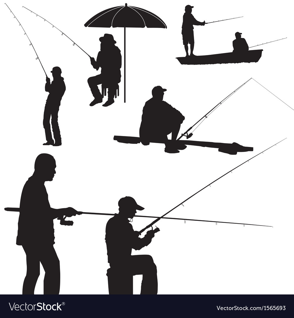 Fishing man silhouette Royalty Free Vector Image