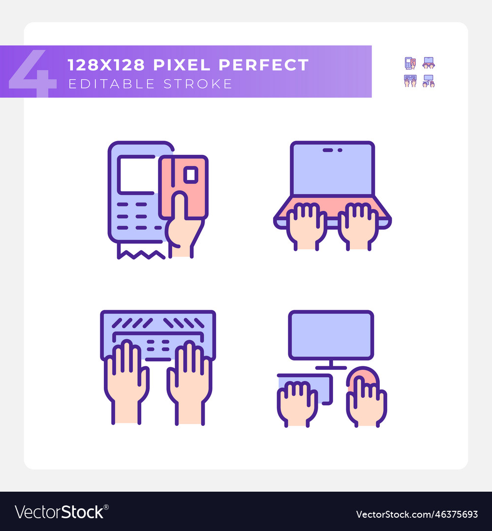 Hands using devices pixel perfect rgb color icons