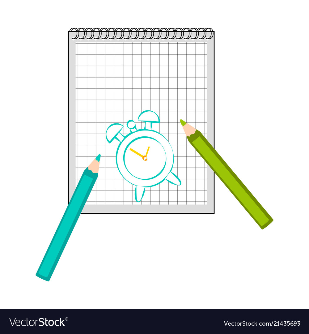 Paper with a sketch of an alarm clock