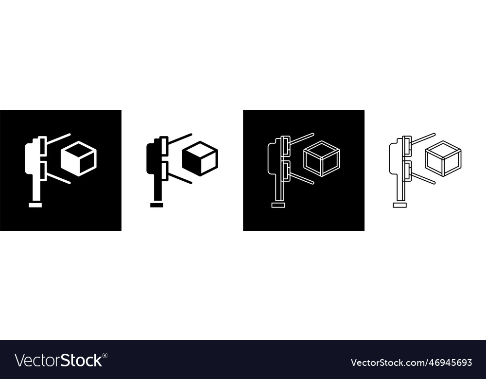 Set 3d scanner with cube projection icon isolated