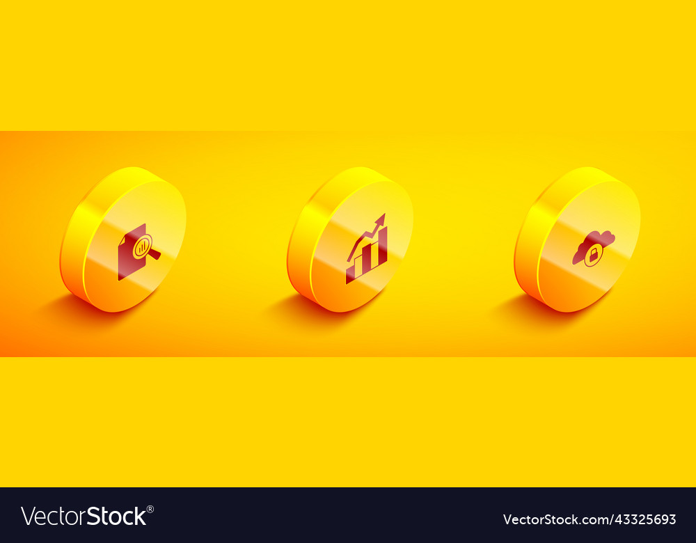Set isometric document with graph chart financial vector image Set isometric document with graph chart financial
