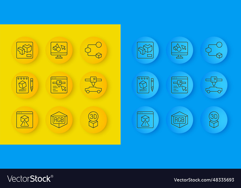 Set line 3d printer sketch on paper setting vector image Set line 3d printer sketch on paper setting