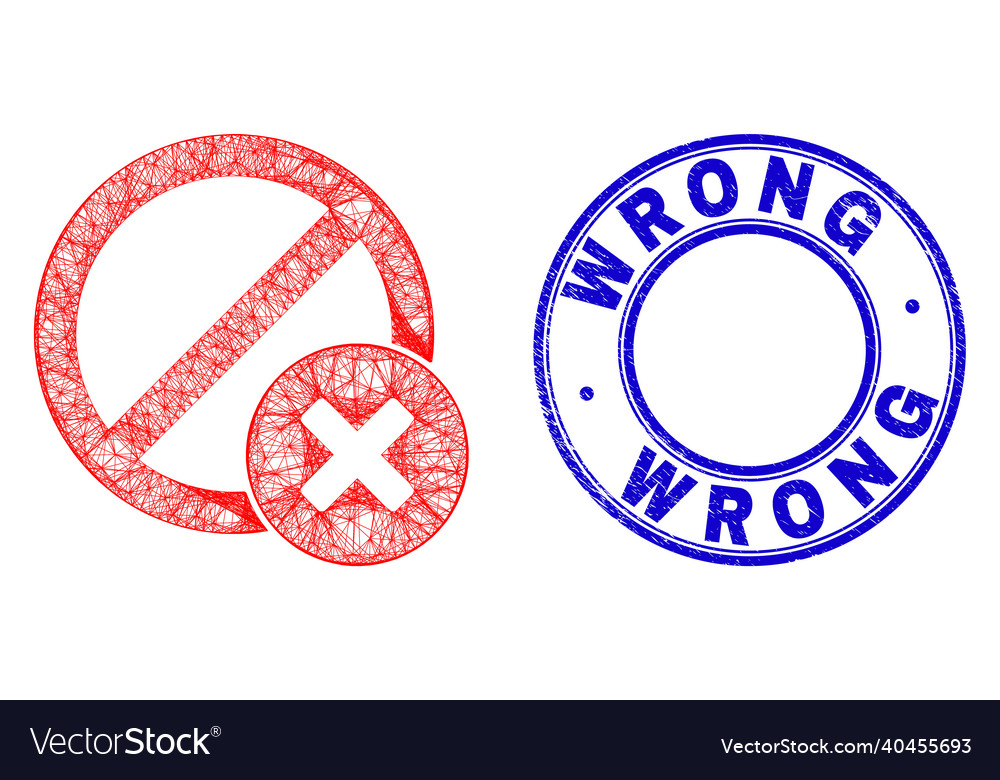 Textured wrong stamp seal and net irregular mesh vector image Textured wrong stamp seal and net irregular mesh