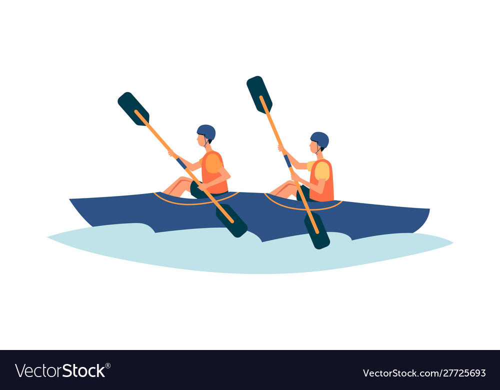 Two people kayaking in river - flat isolated
