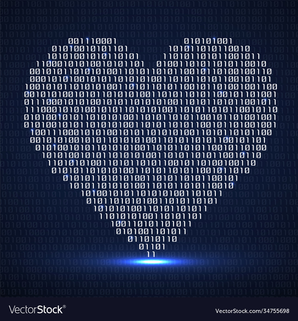 Abstract glowing heart binary code digital