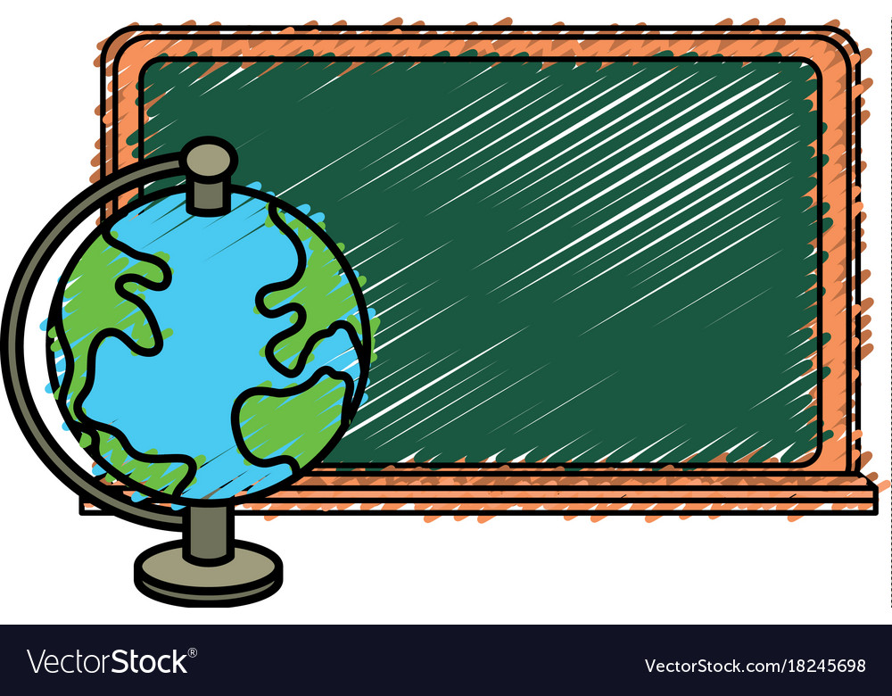 Blackboard object with earth planet map desk