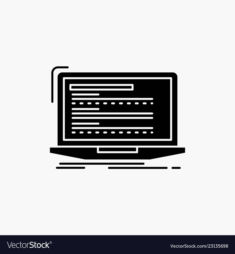 Code coding computer monoblock laptop glyph icon vector image Code coding computer monoblock laptop glyph icon