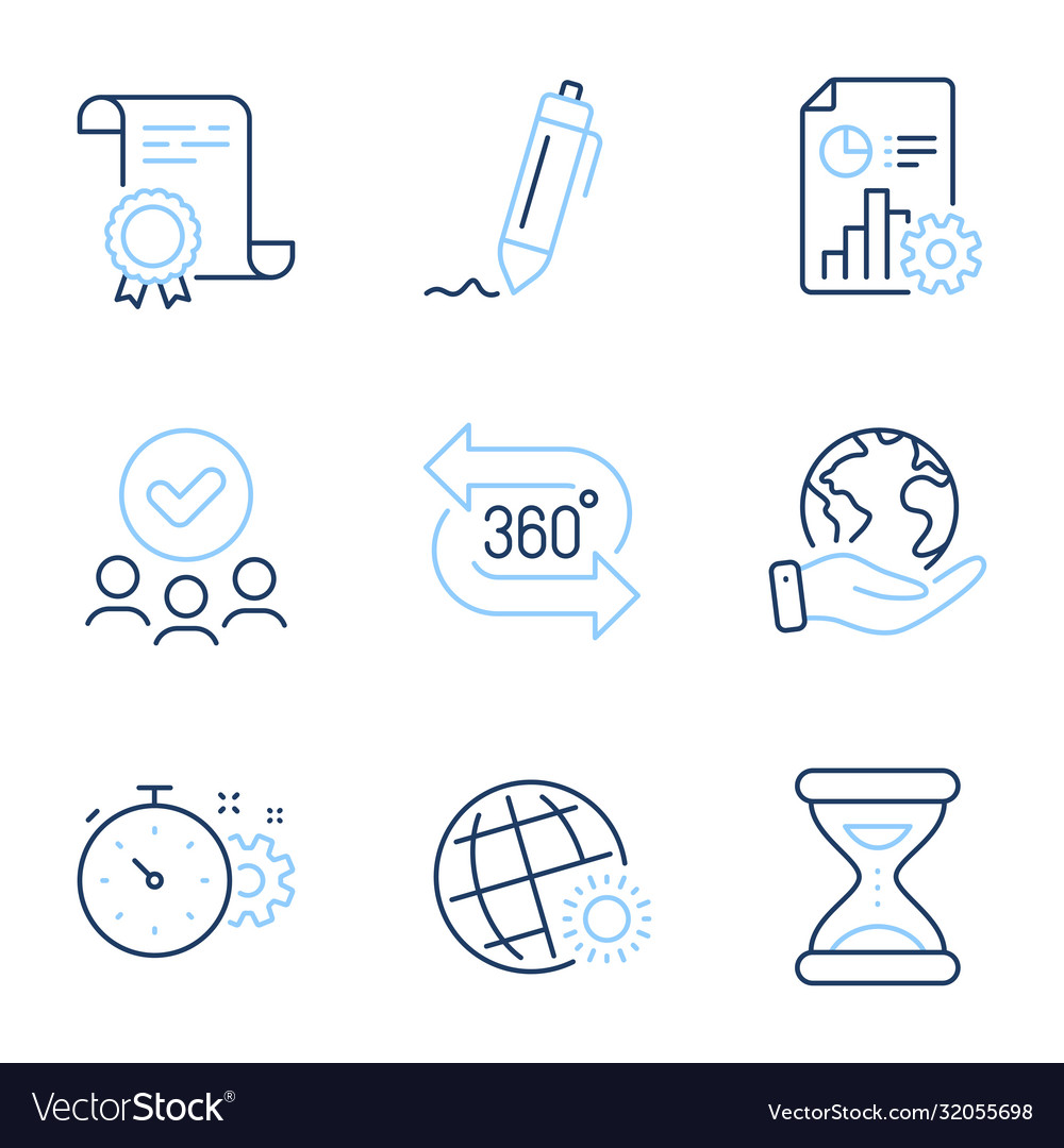 Cogwheel timer report and time icons set 360 vector image Cogwheel timer report and time icons set 360