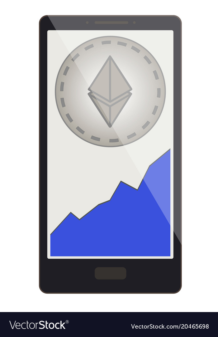 Ethereum coin with growth graph on a phone screen
