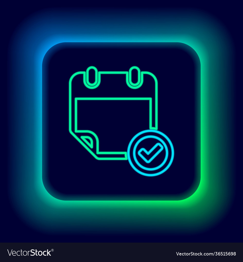 Glowing neon line calendar with check mark icon