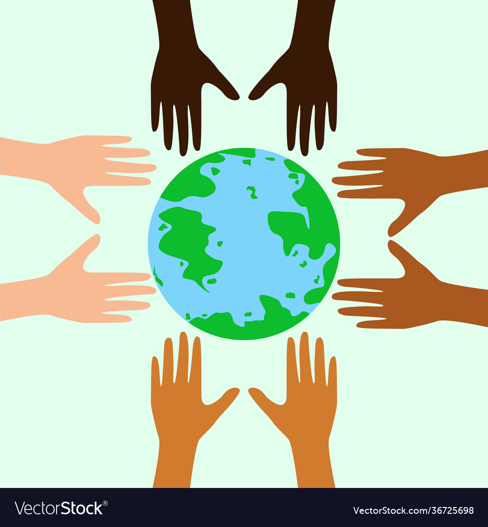 Hands around globe Royalty Free Vector Image - VectorStock