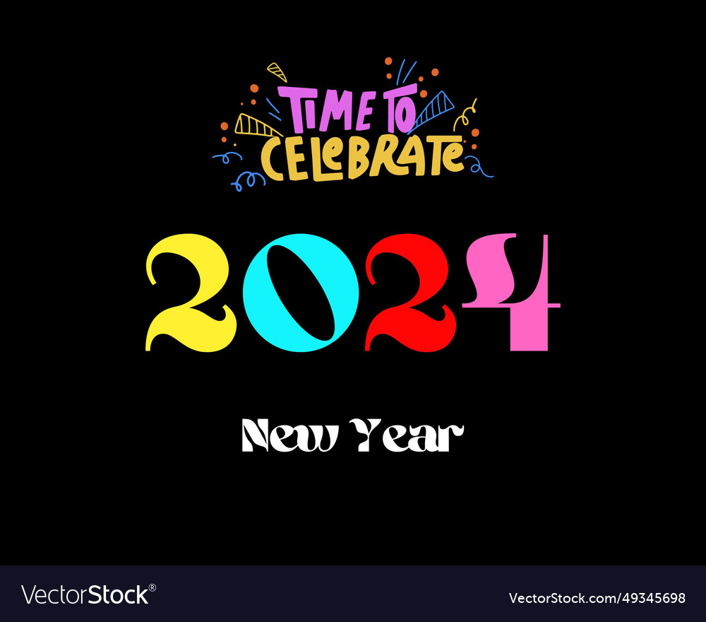 Happy New Year 2024 Black Background Royalty Free Vector