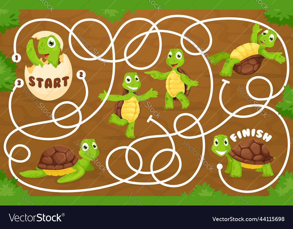 Labyrinth maze game help cheerful cartoon turtle Vector Image