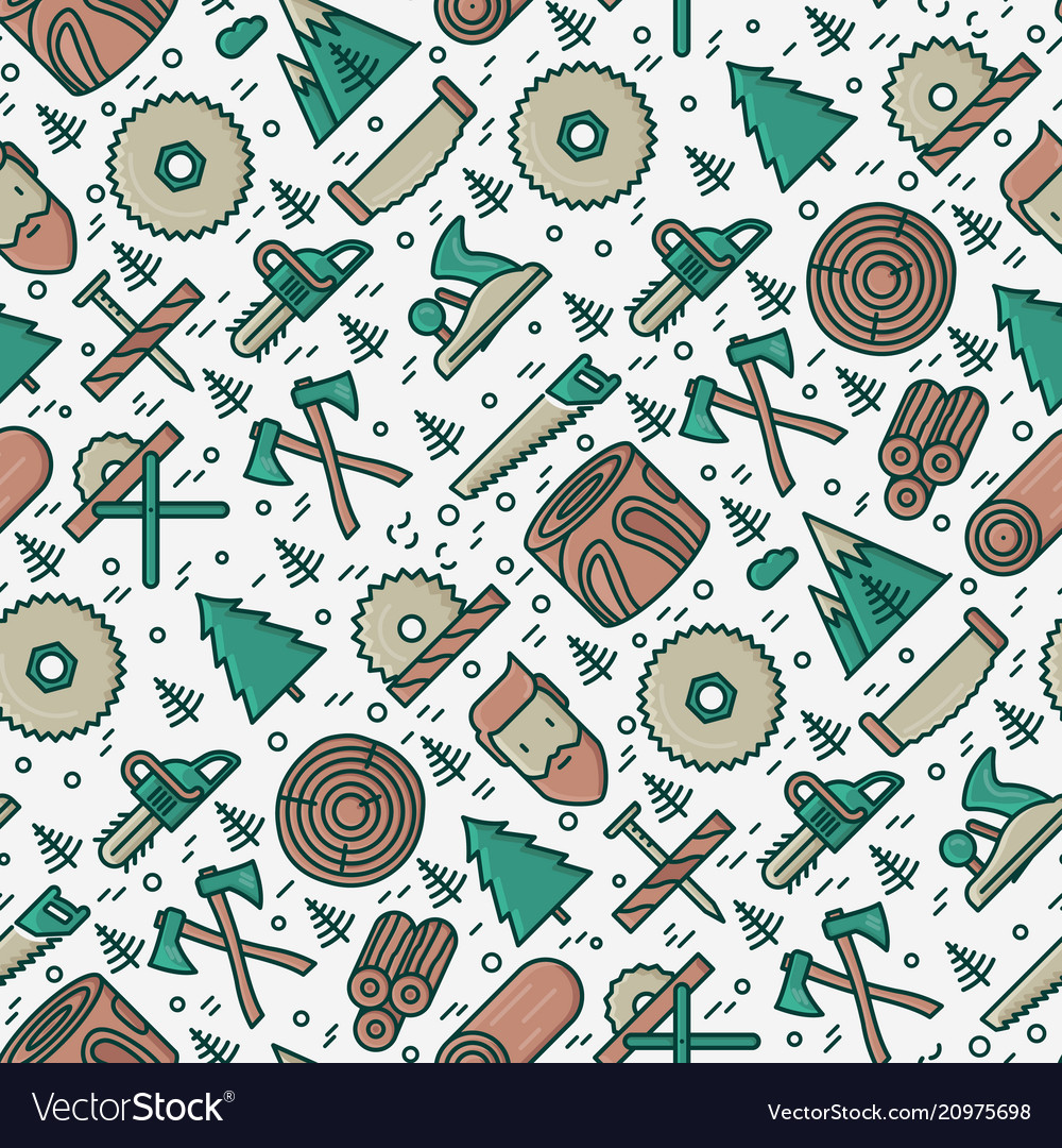 Logging and lumberjack with beard seamless pattern
