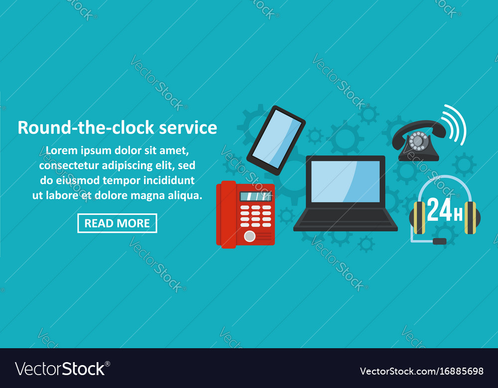 Round the clock service banner horizontal concept Vector Image