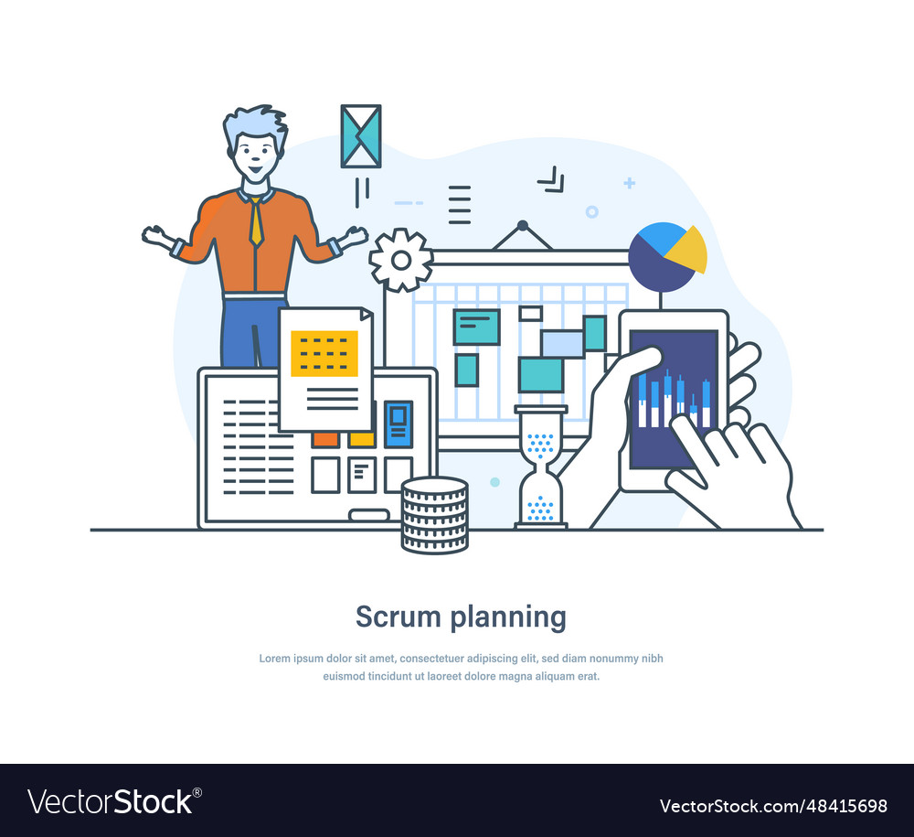 Scrum planning process agile development task vector image Scrum planning process agile development task