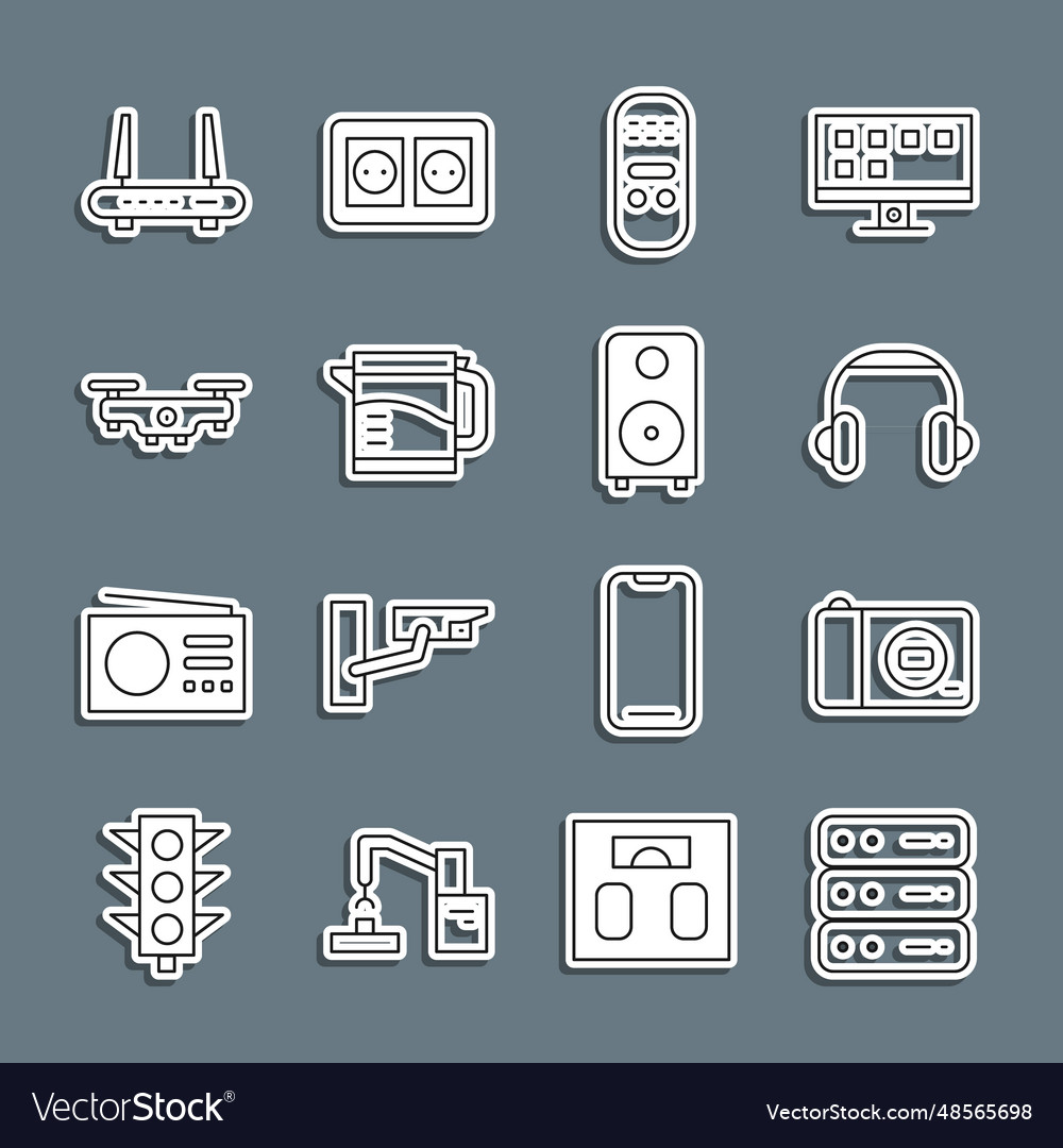 Set line server data web hosting photo camera vector image Set line server data web hosting photo camera