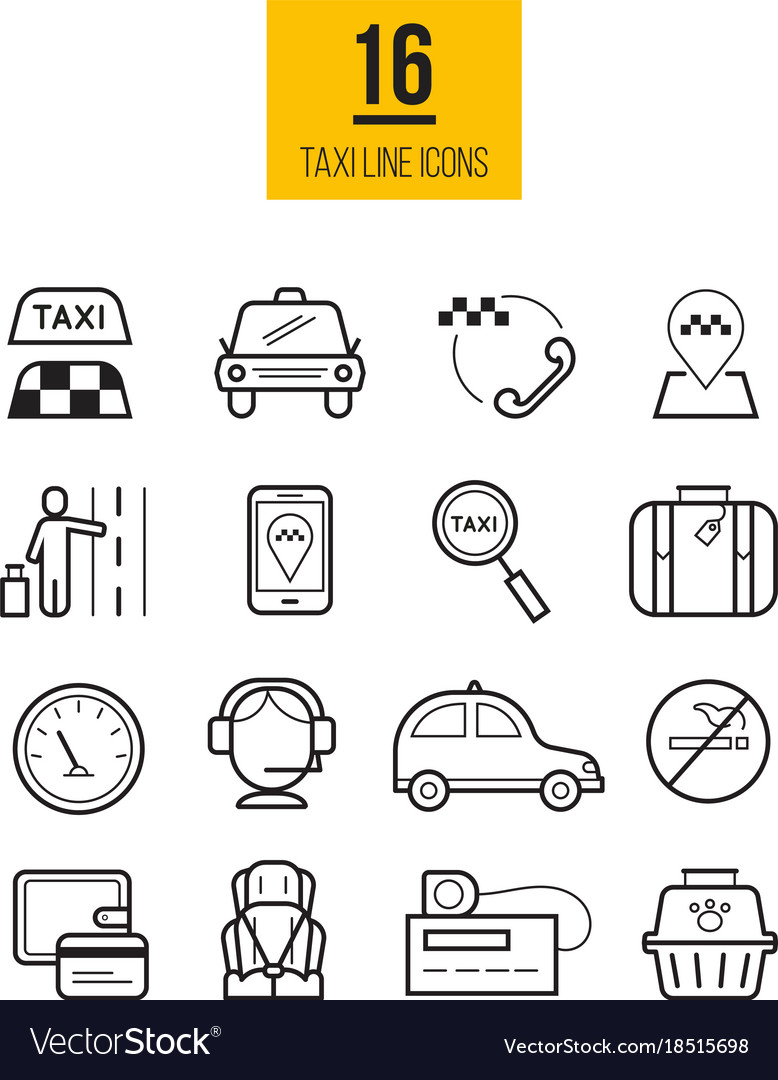 Taxi app linear icons set