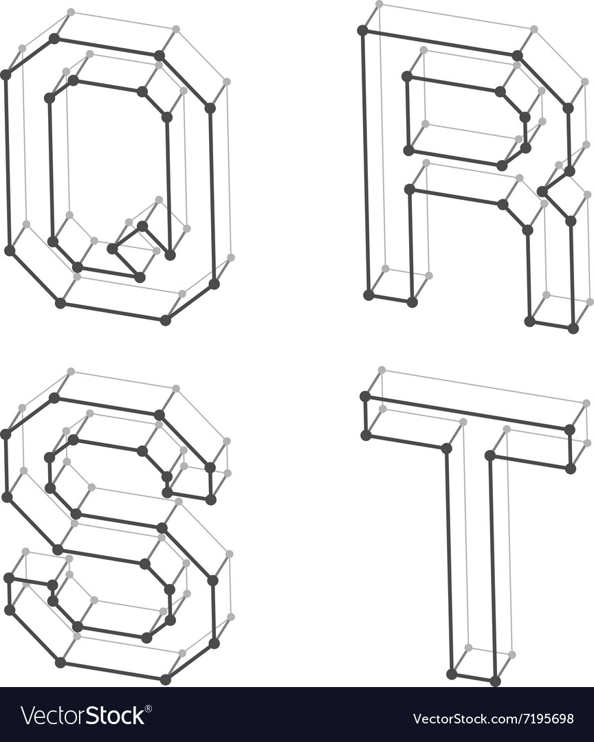 Wireframe font alphabet letters q r s t