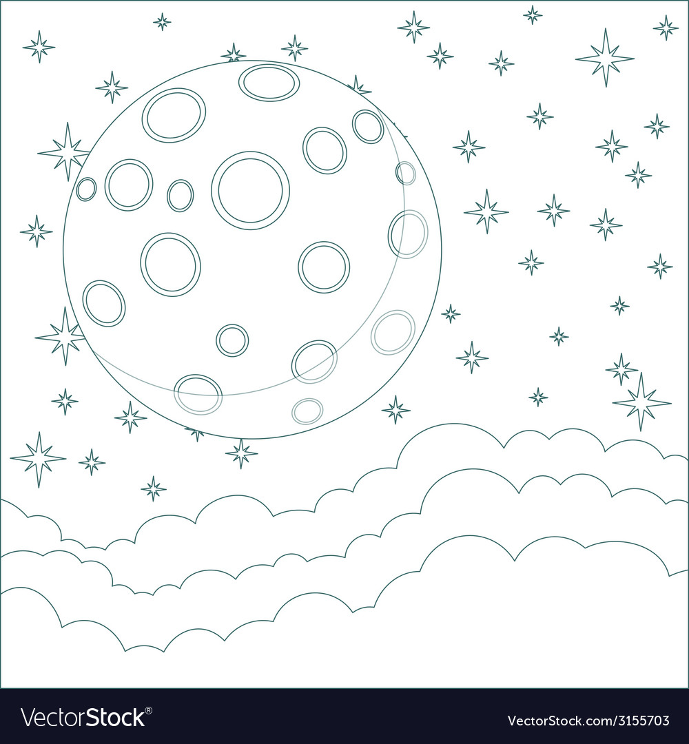 A cartoon moon with space for text in the clouds