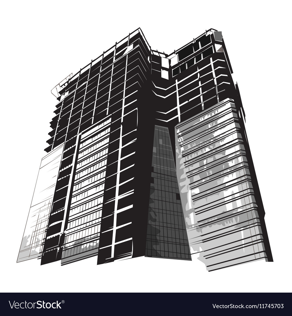 Grunge silhouette of modern building Royalty Free Vector