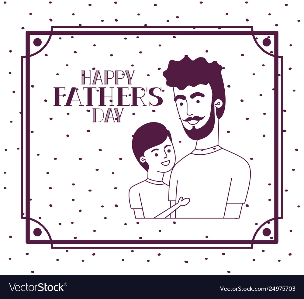 Happy fathers day card with dad and son characters