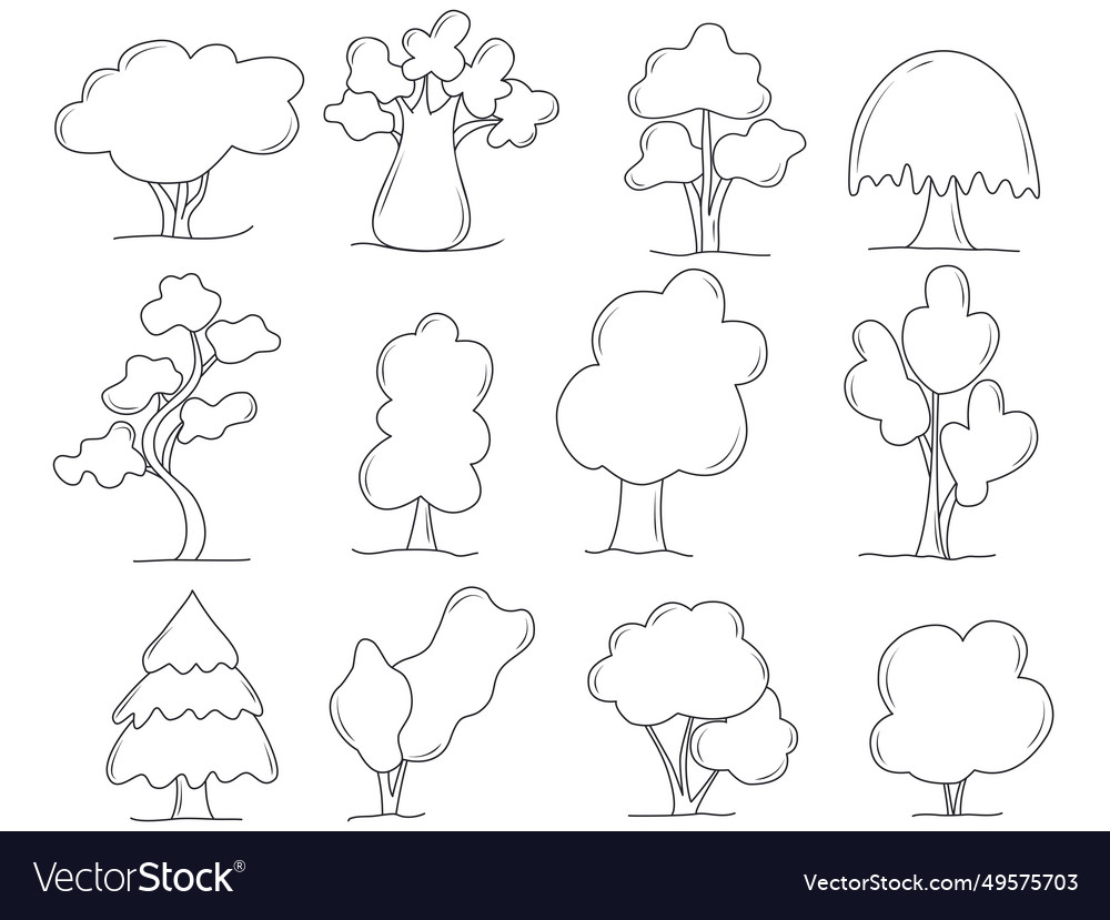 Ink tree set doodle sketch style Royalty Free Vector Image