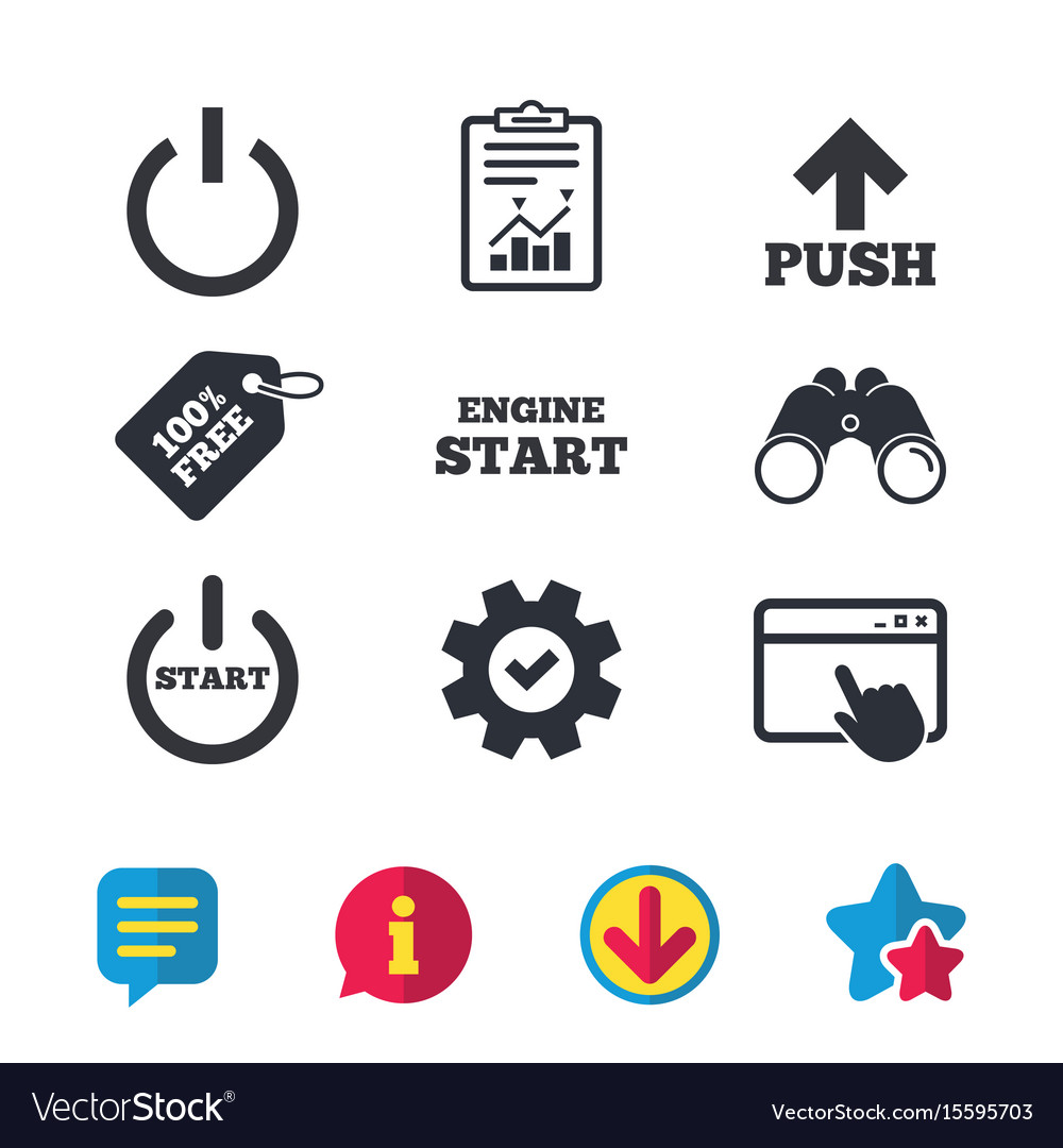 Power icons start engine symbol push arrow