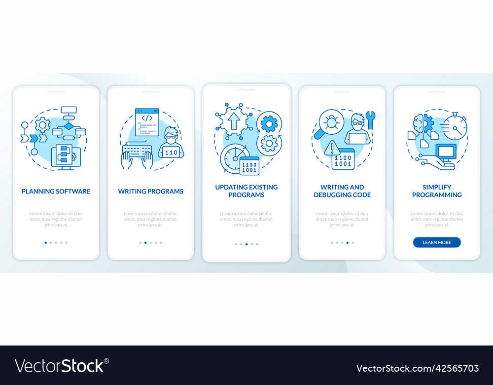 Programming skills blue onboarding mobile app vector image Programming skills blue onboarding mobile app