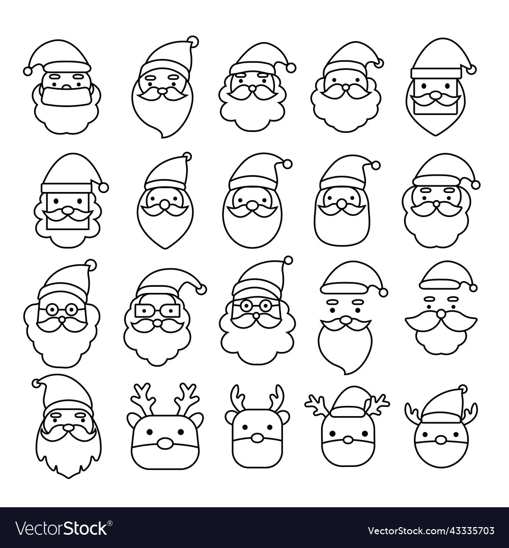 Santa claus face outline and deer for christmas