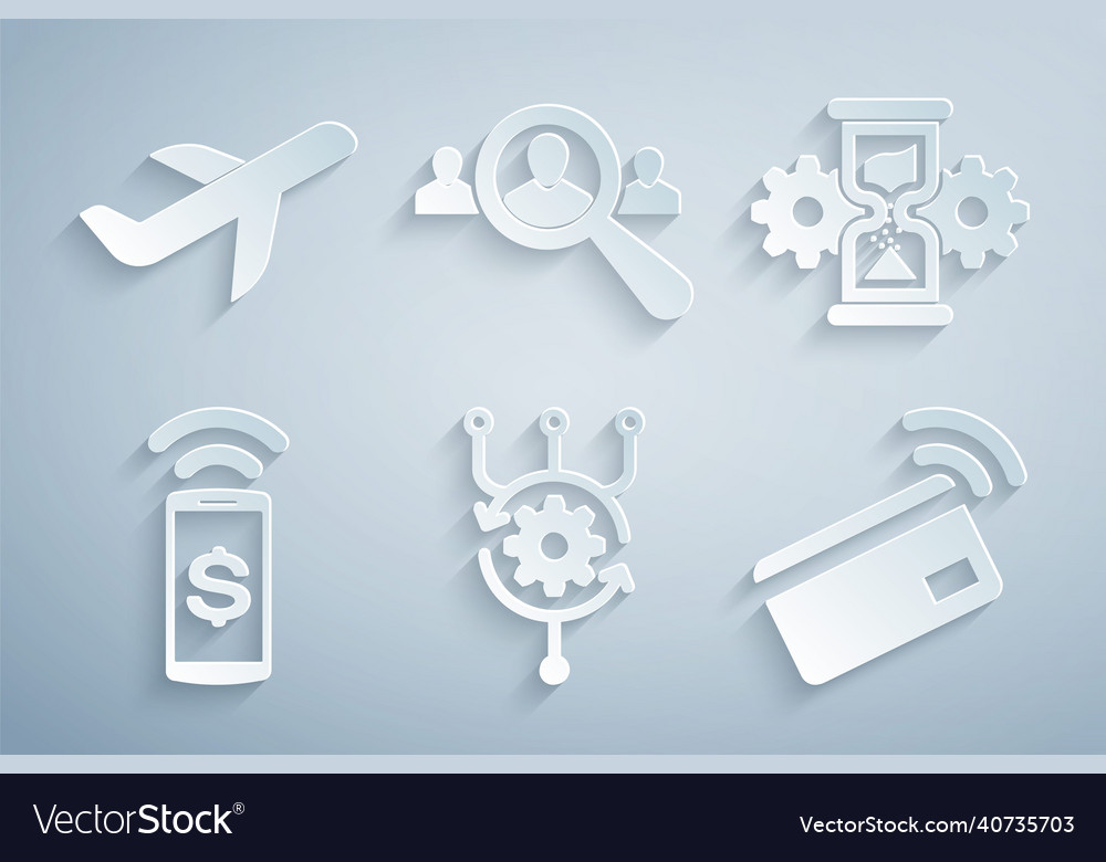 Set algorithm hourglass and gear contactless vector image Set algorithm hourglass and gear contactless