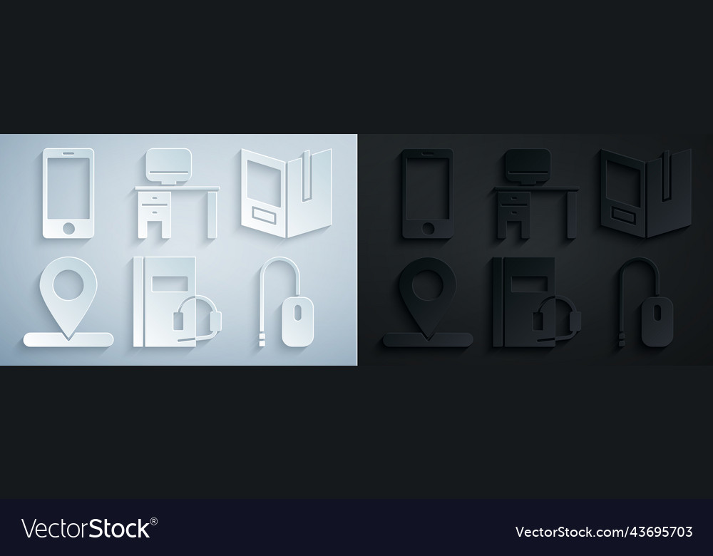 Set audio book open location computer mouse vector image Set audio book open location computer mouse