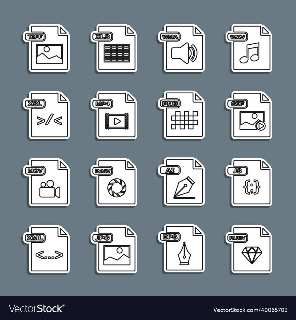 Set line ruby file document js gif wma mp4 vector image Set line ruby file document js gif wma mp4