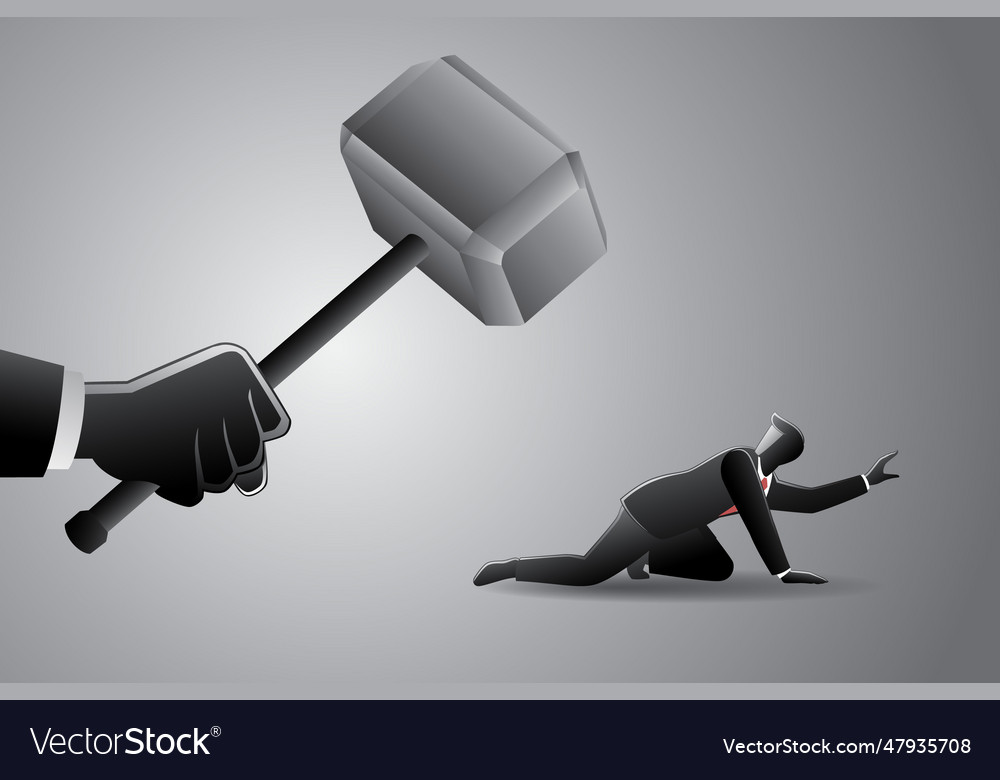 Business concept big hand with hammer chasing