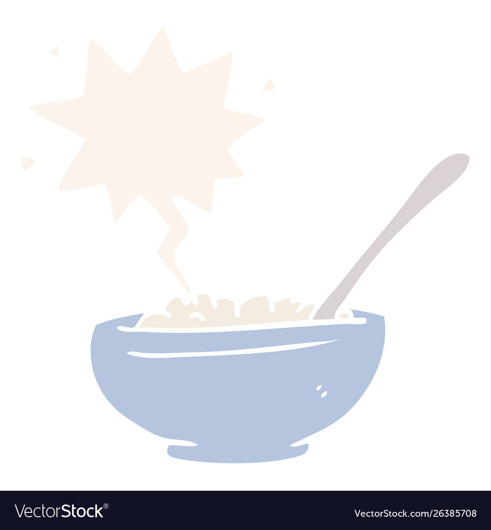 Cartoon bowl rice and speech bubble in retro