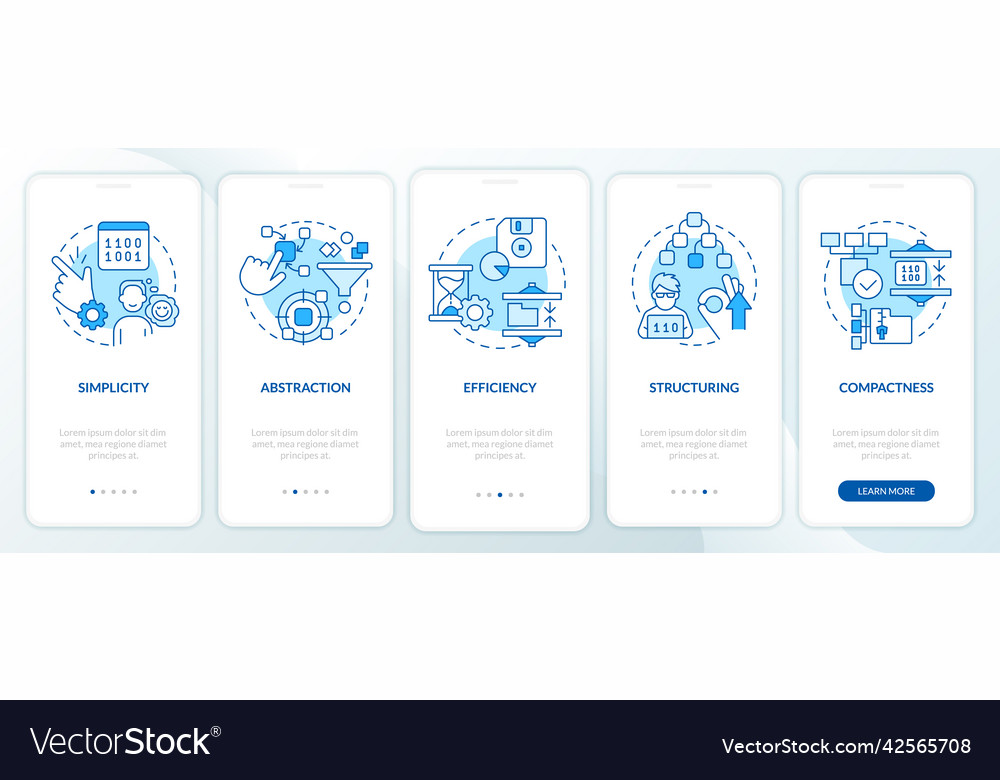 Features of programming languages blue onboarding vector image Features of programming languages blue onboarding