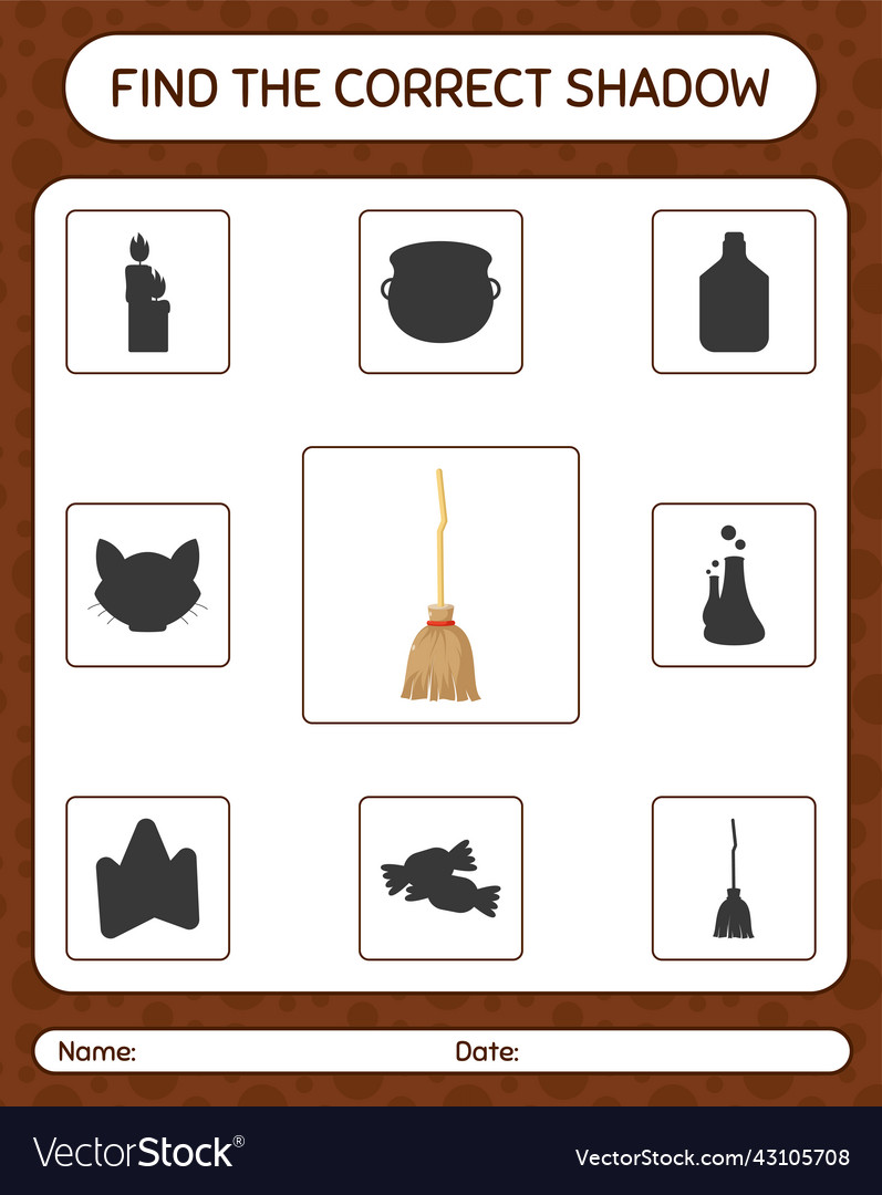 Find the correct shadows game with broom vector image Find the correct shadows game with broom