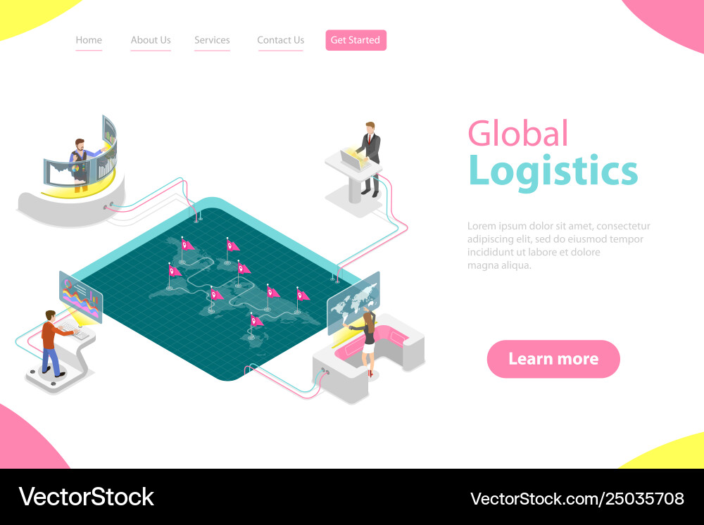 Flat isometric landing page template Royalty Free Vector