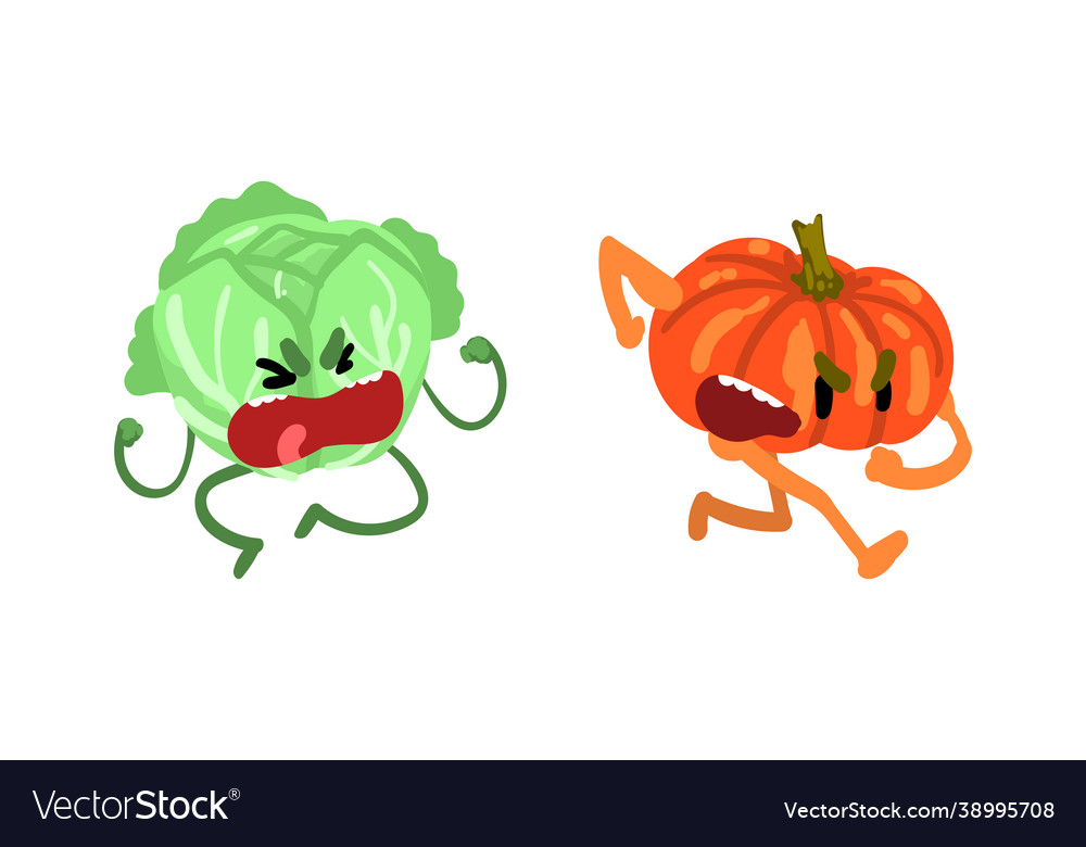 Funny humanized vegetables shouting in anger