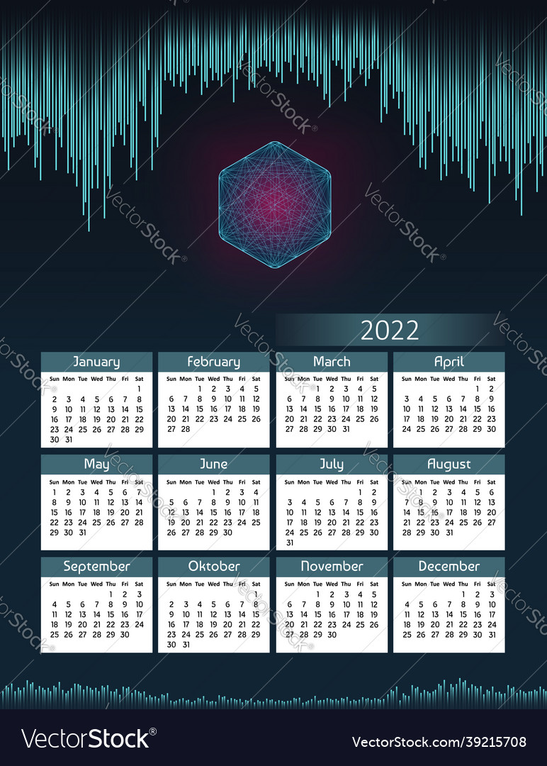 Futuristic yearly calendar 2022 week starts sunday