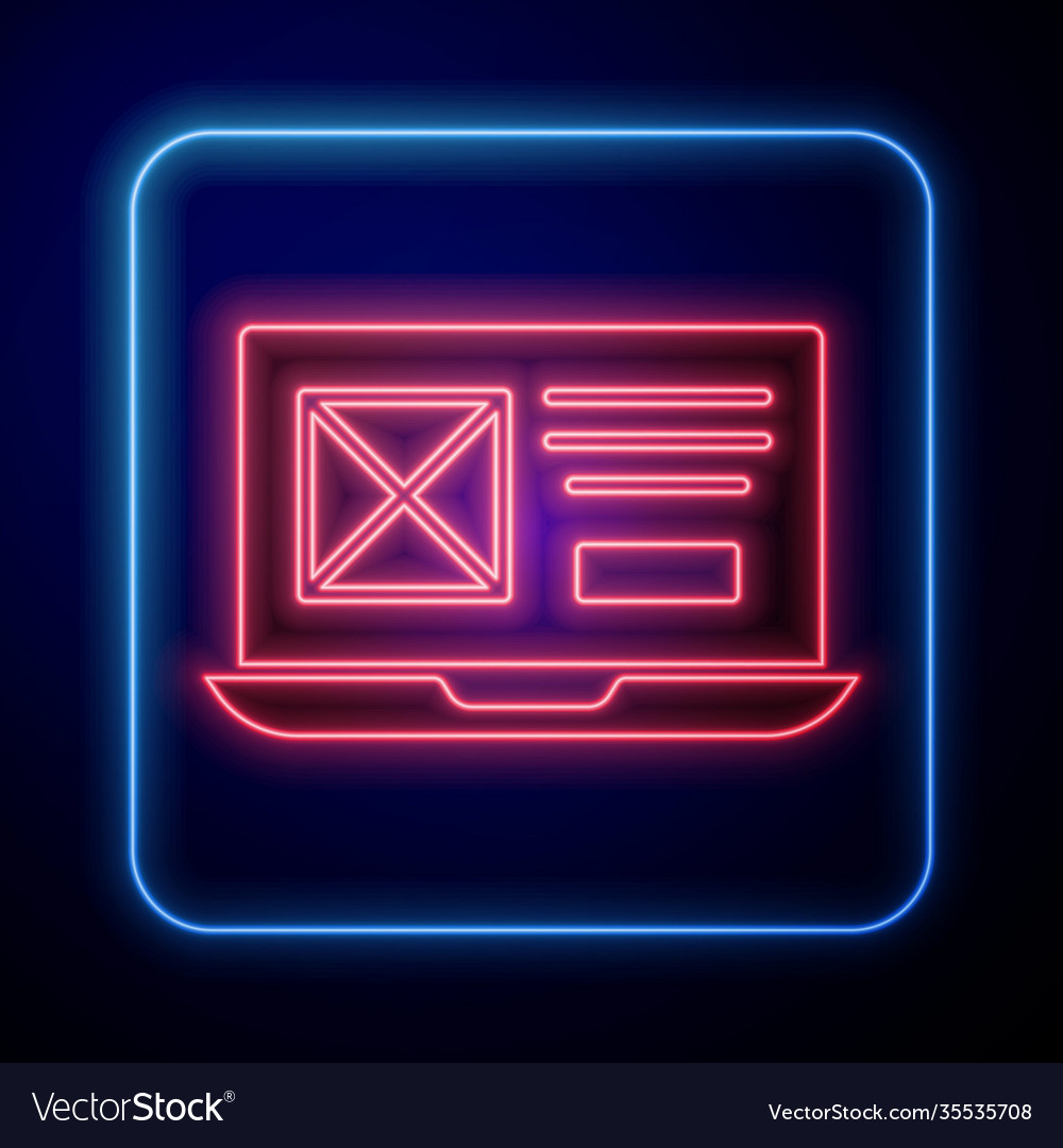 Glowing neon ui or ux design icon isolated on blue