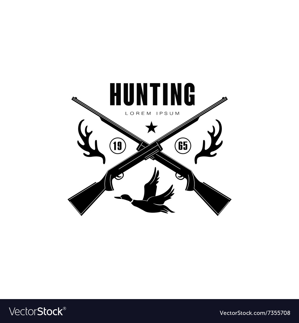 Hunting vintage emblem with horns and guns Vector Image