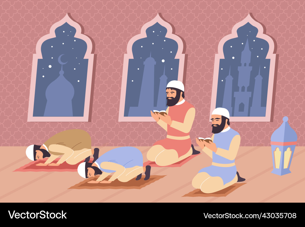Islam prayer flat composition Royalty Free Vector Image